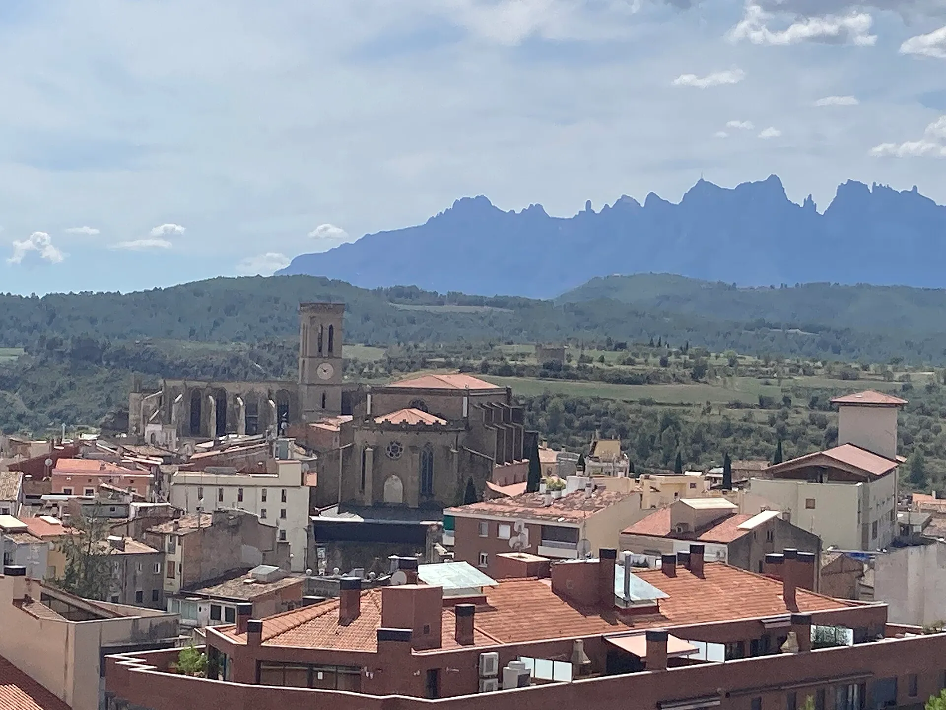 La Seu de Manresa amb la muntanya de Montserrat al fons